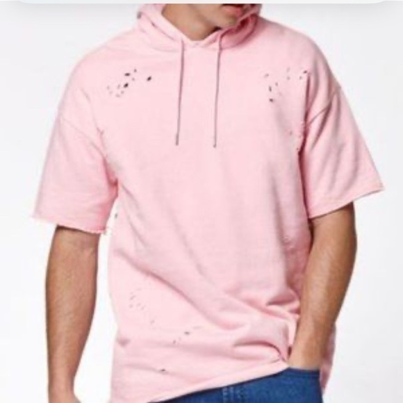 Pacsun Men Distressed short sleeve Hoodie hole slim fit red - Picture 1 of 5
